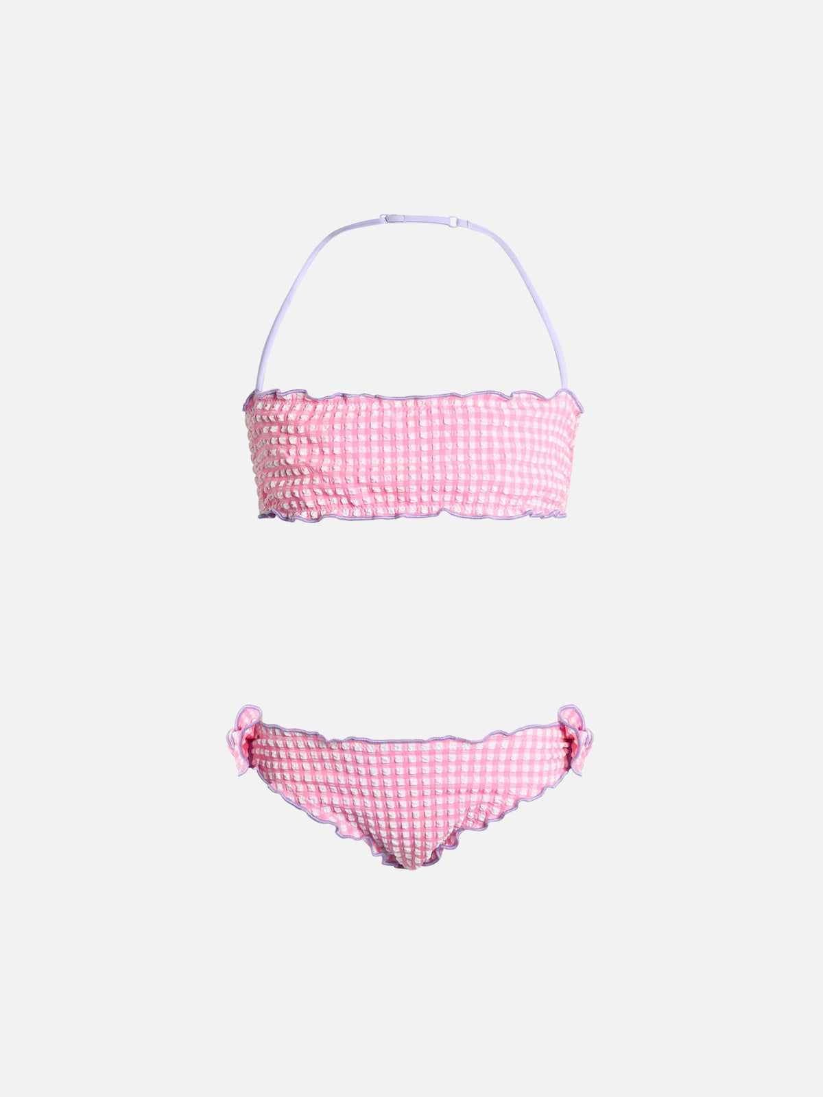 Bikini a fascia Emy con stampa vichy in seersucker