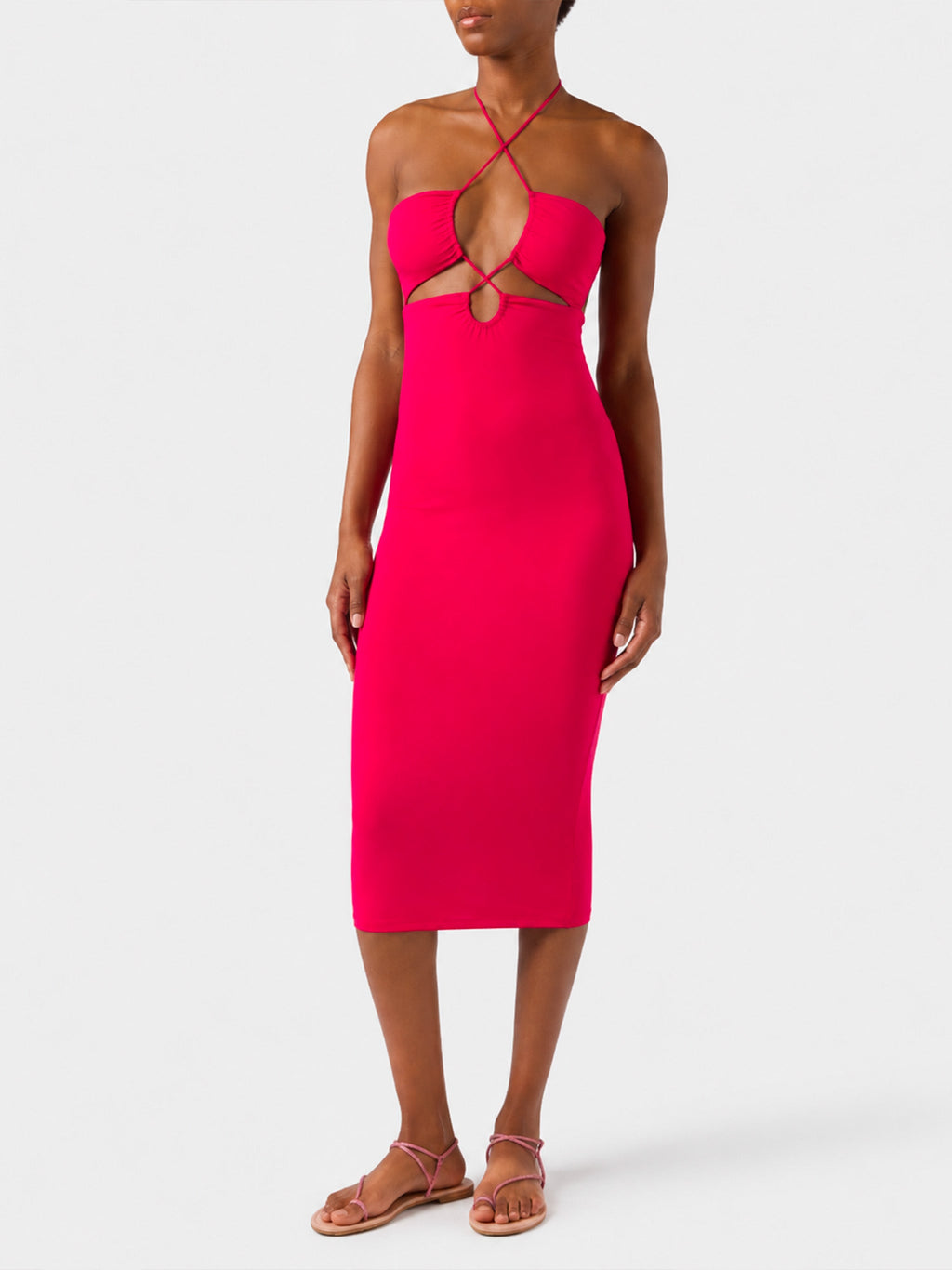 Abito midi Farah fucsia con cut-out