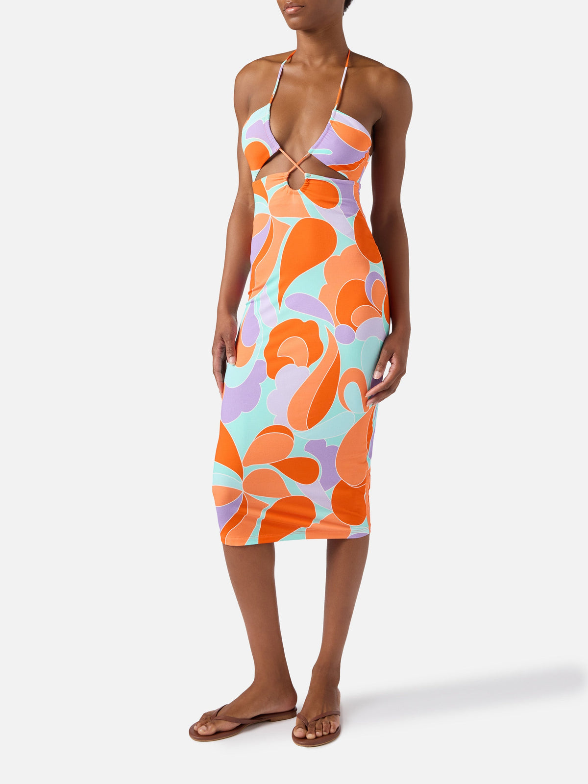 Abito Farah con cut-out e stampa onde