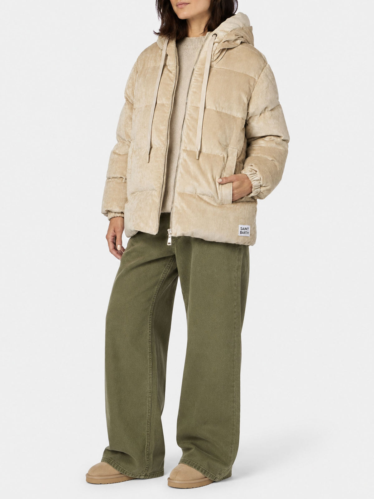 Piumino Geneve beige in velluto a coste con cappuccio product image 4
