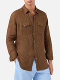 Camicia Greg marrone in lino con effetto vintage product image 1