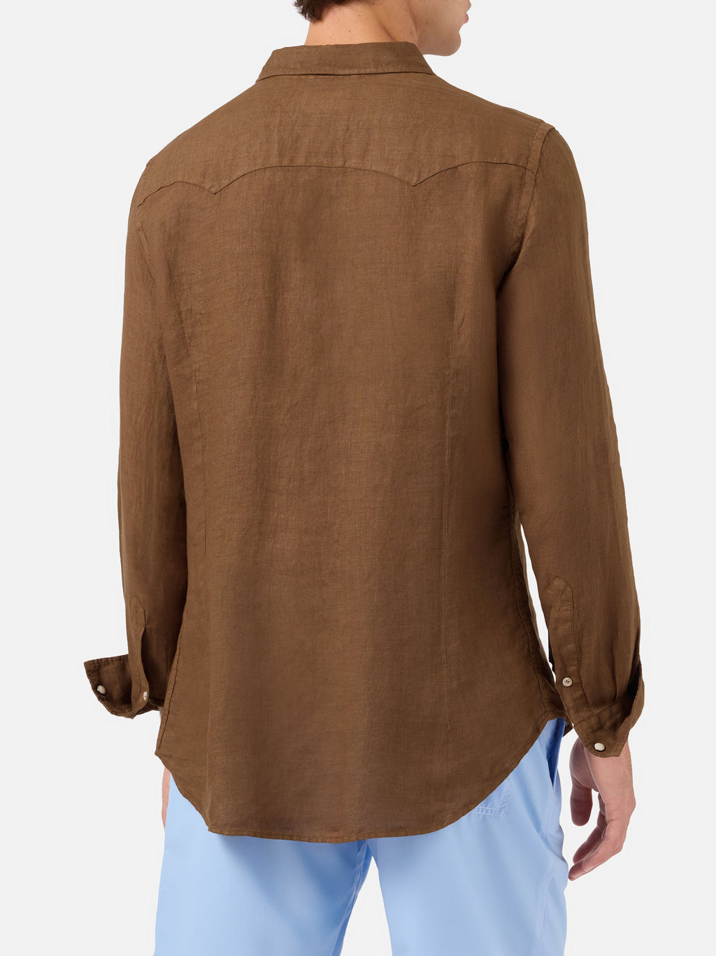 Camicia Greg marrone in lino con effetto vintage product image 3