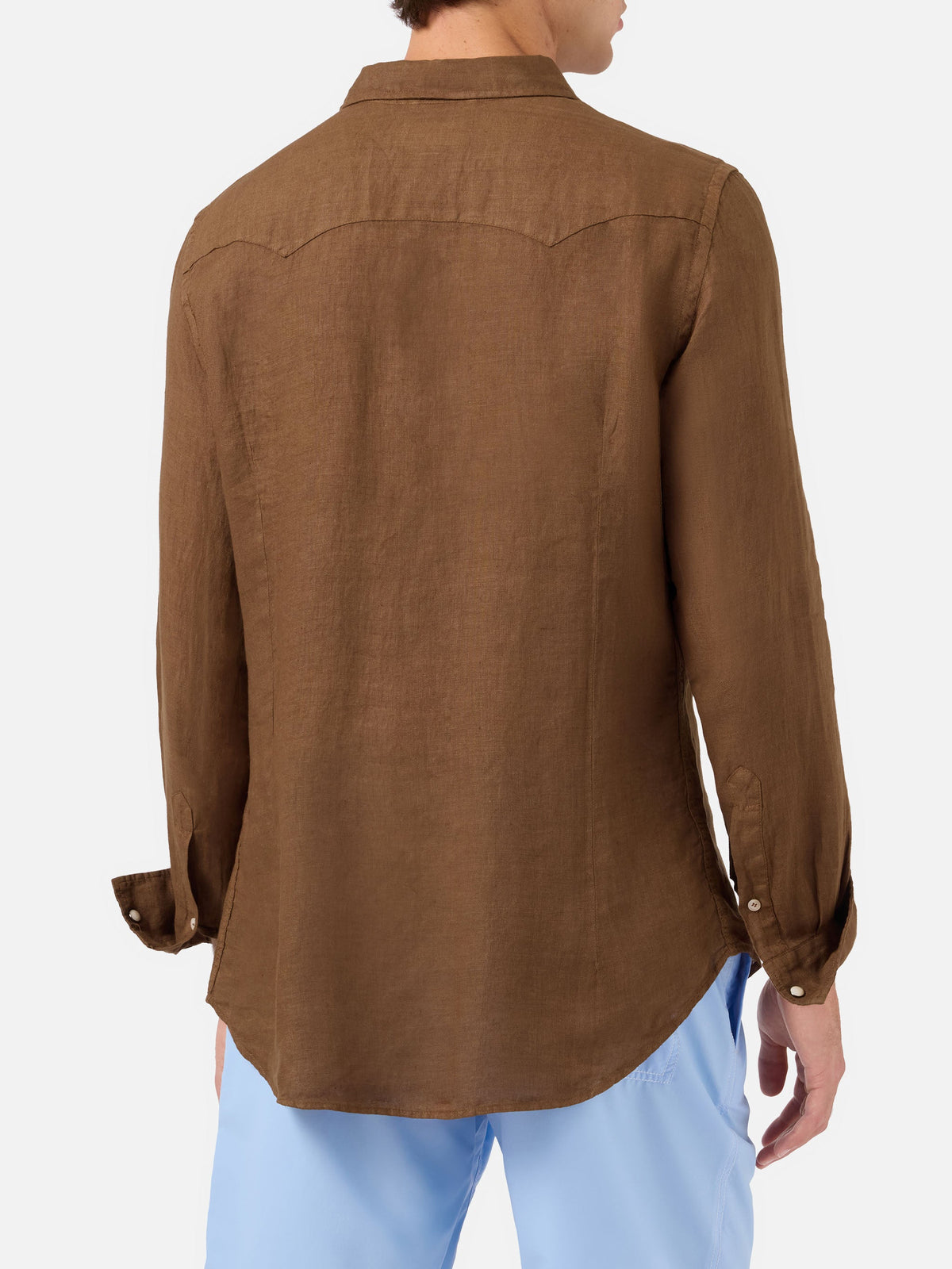 Camicia Greg marrone in lino con effetto vintage product image 3