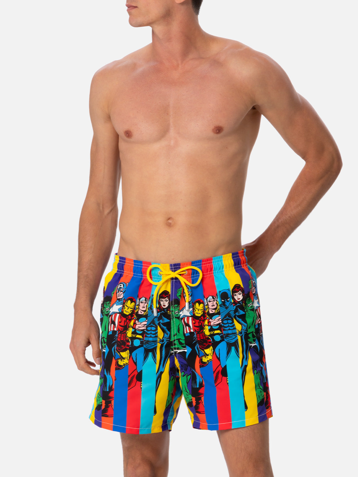 Costume mare Gustavia bianco con stampa piazzata supereroi Marvel | Special Edition