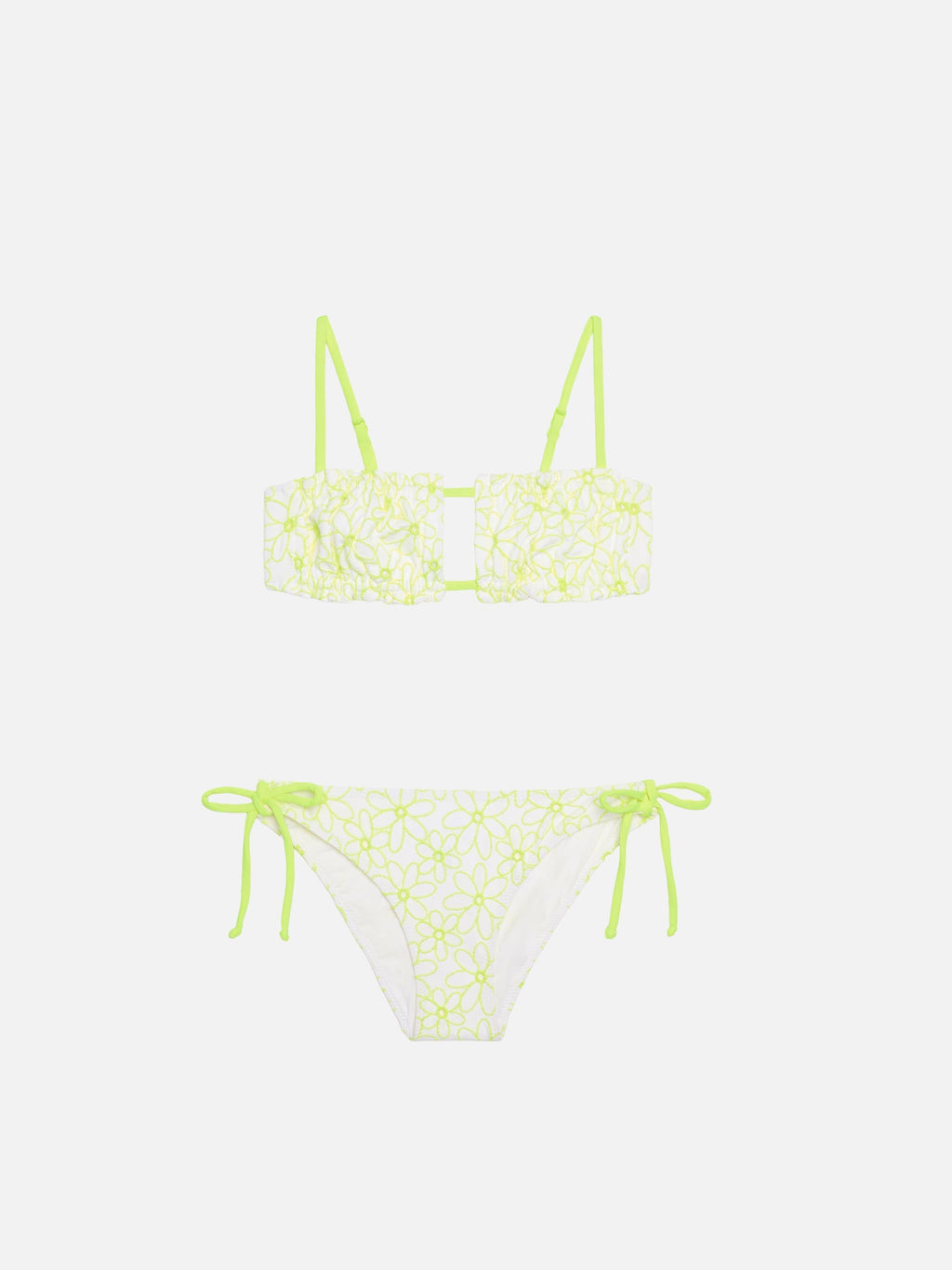 Bikini bralette Hannah bianco con ricamo margherite gialle