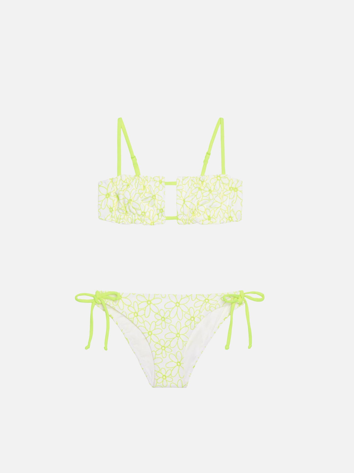 Bikini bralette Hannah bianco con ricamo margherite gialle