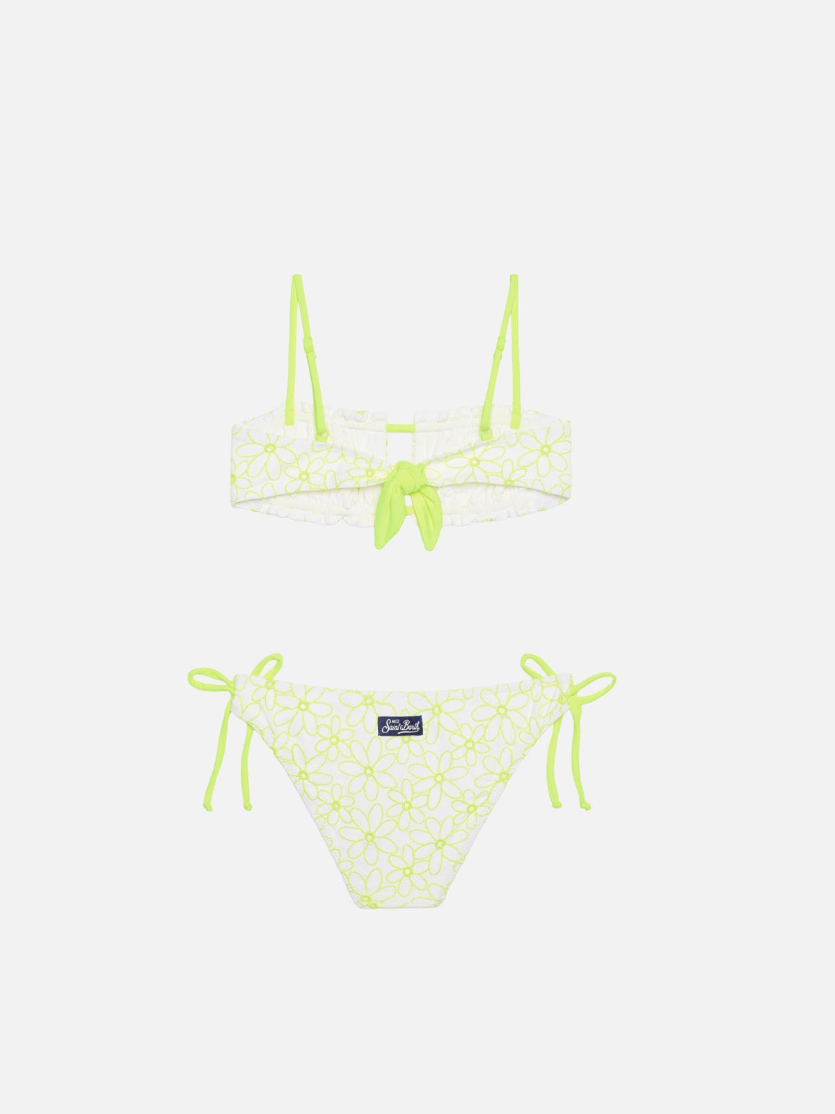 Bikini bralette Hannah bianco con ricamo margherite gialle
