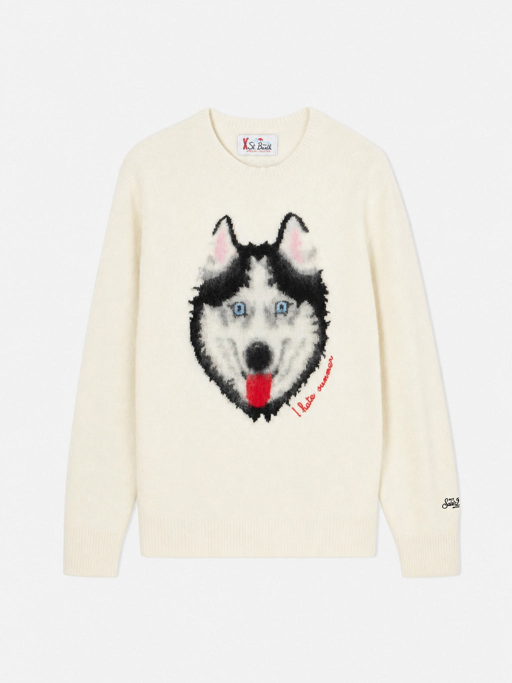 Maglia Heron grigia con jacquard lupo e ricamo I hate summer