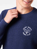 Maglia girocollo Heron blu in bouclé con ricamo St. Barth Padel Club