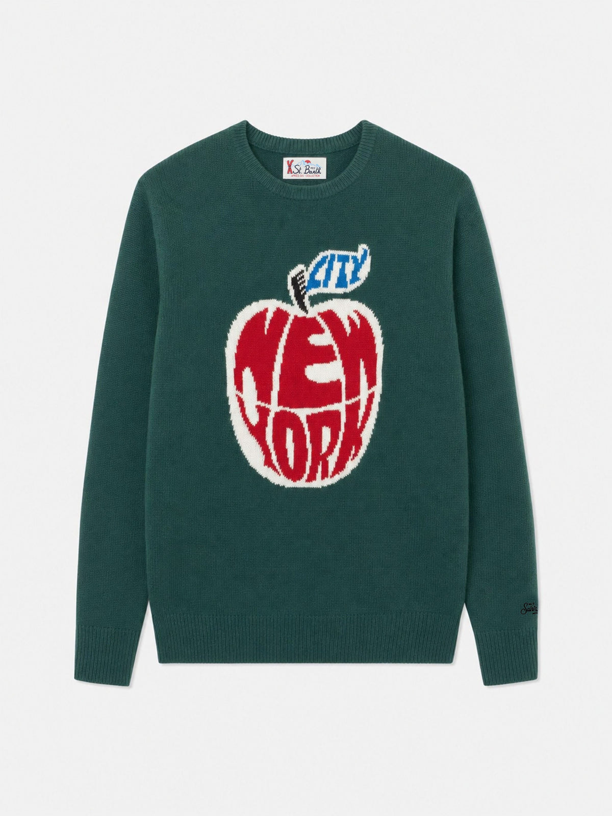 Maglia Heron verde scuro con jacquard mela New York