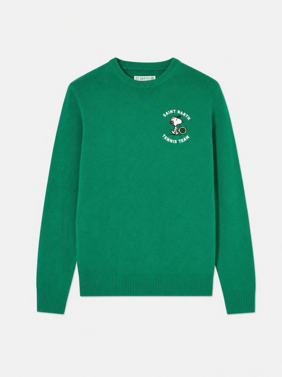 Maglia girocollo Heron verde con jacquard Snoopy tennis | Special Edition