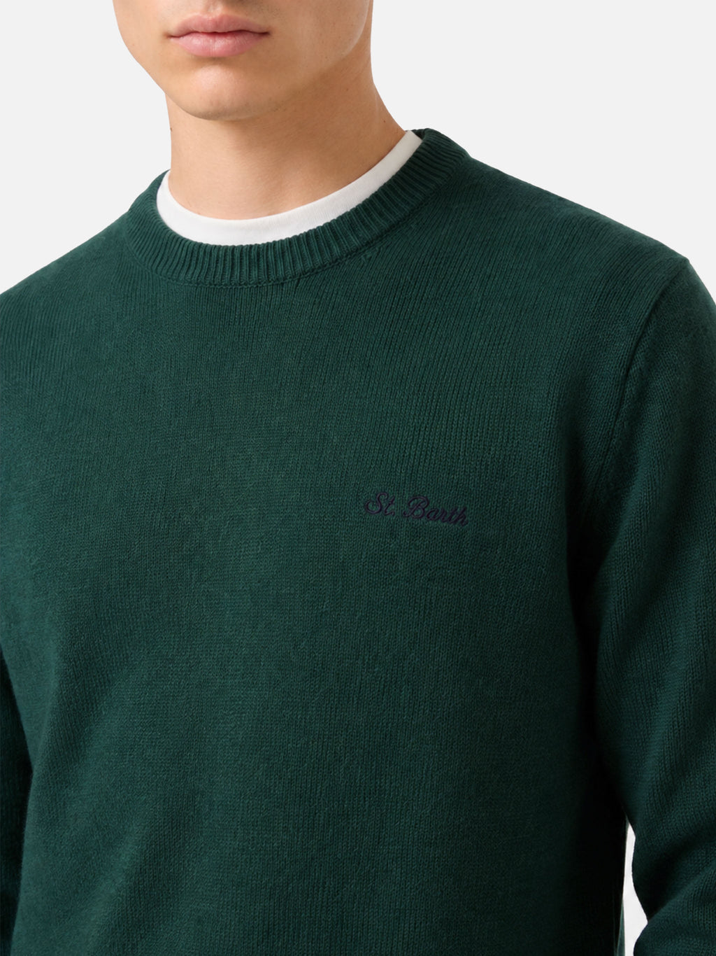 Maglia girocollo Heron verde in lana con ricamo logo