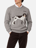 Maglia girocollo Heron grigio chiaro melange in donegal con jacquard cane