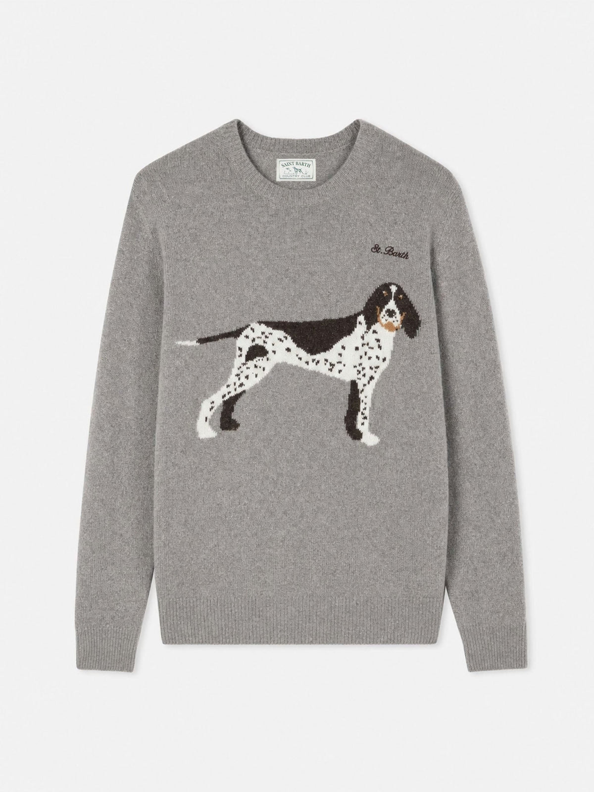 Maglia girocollo Heron grigio chiaro melange in donegal con jacquard cane