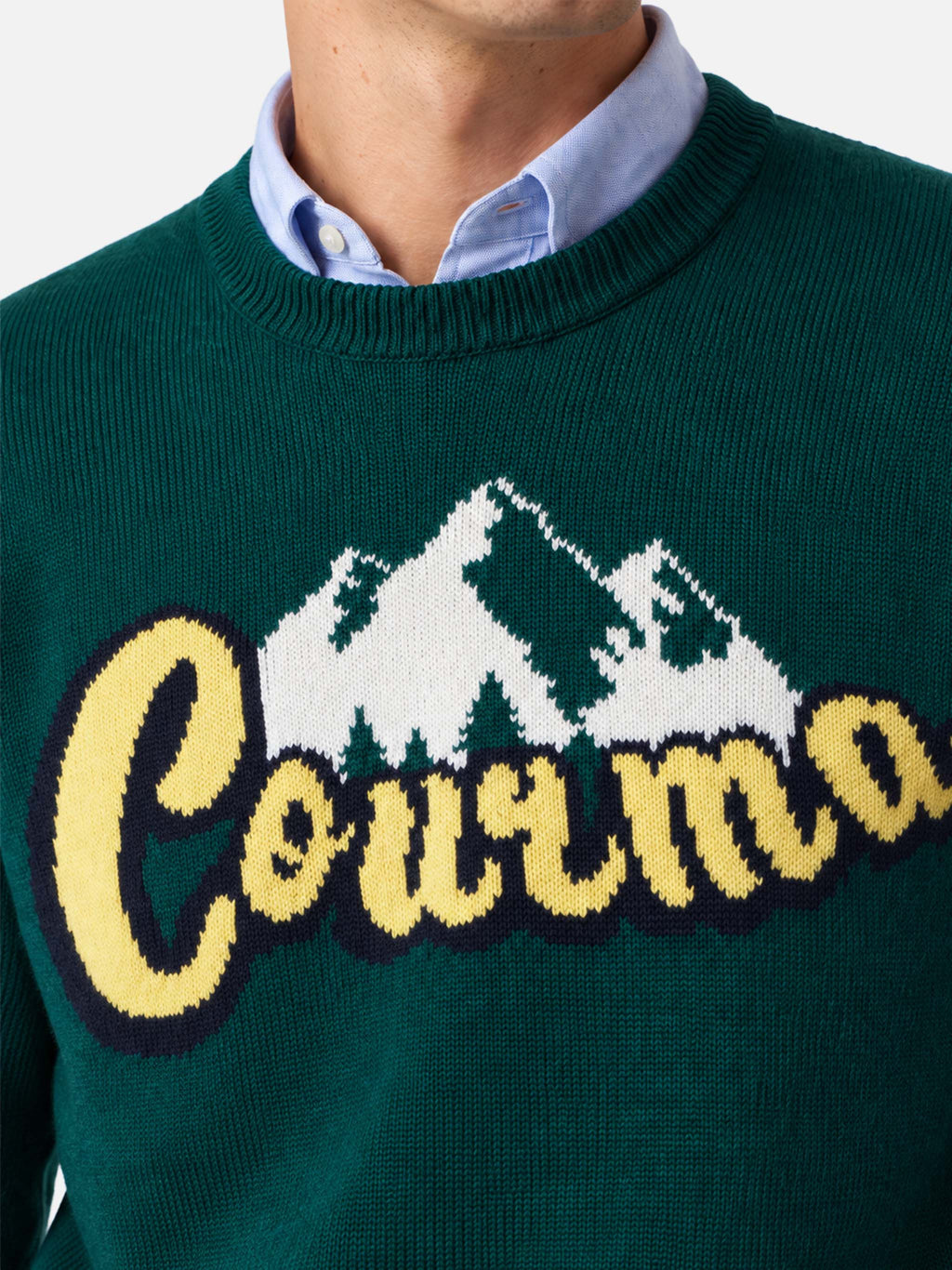 Maglia girocollo Heron grigia con jacquard montagne di Courmayeur