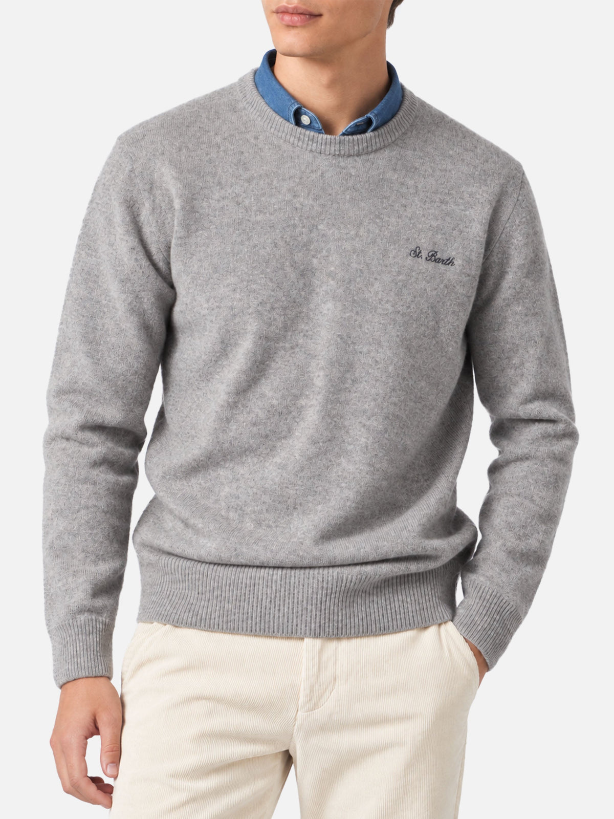 Maglia Heron grigio chiaro melange con ricamo logo