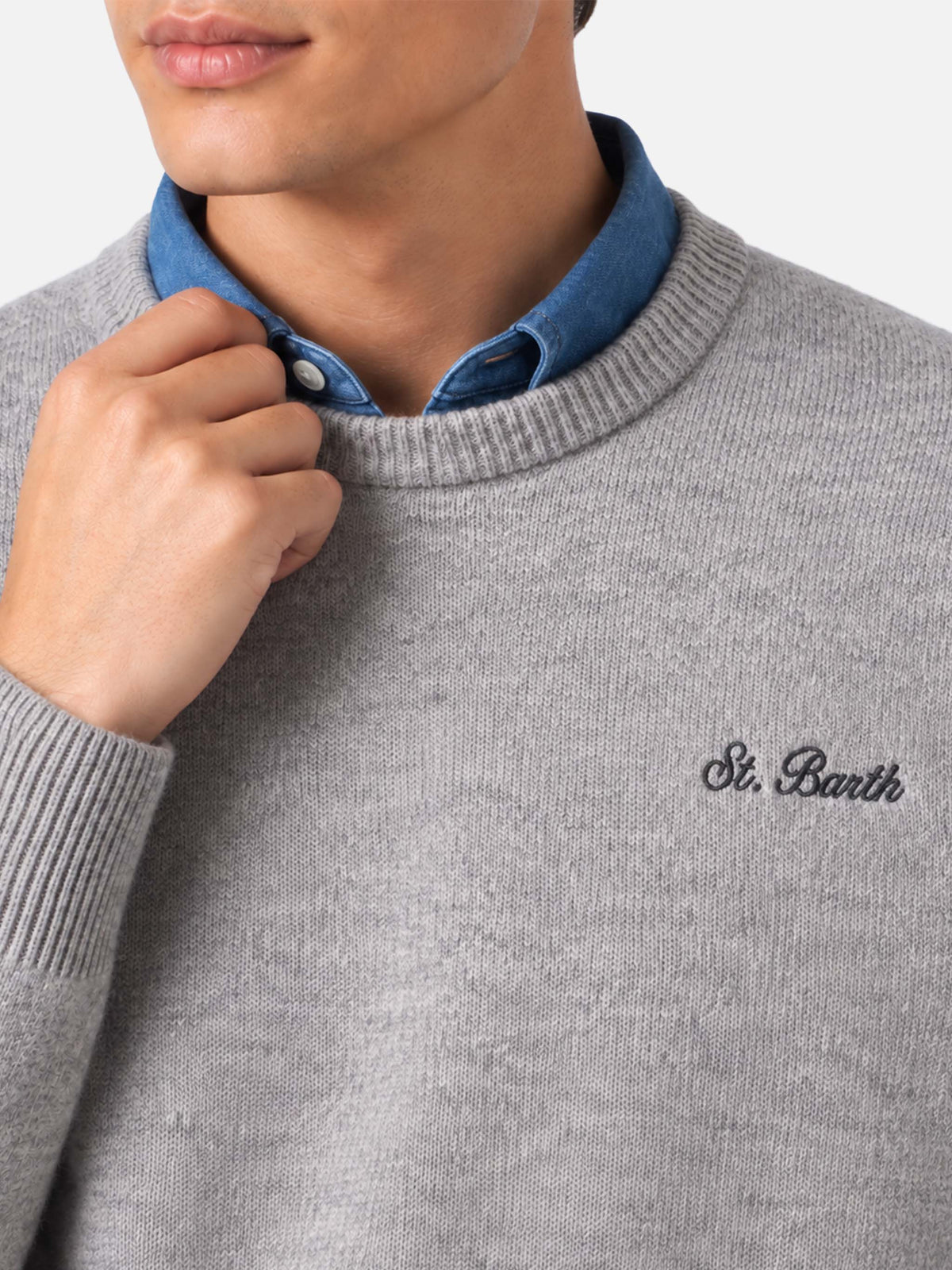 Maglia Heron grigio chiaro melange con ricamo logo