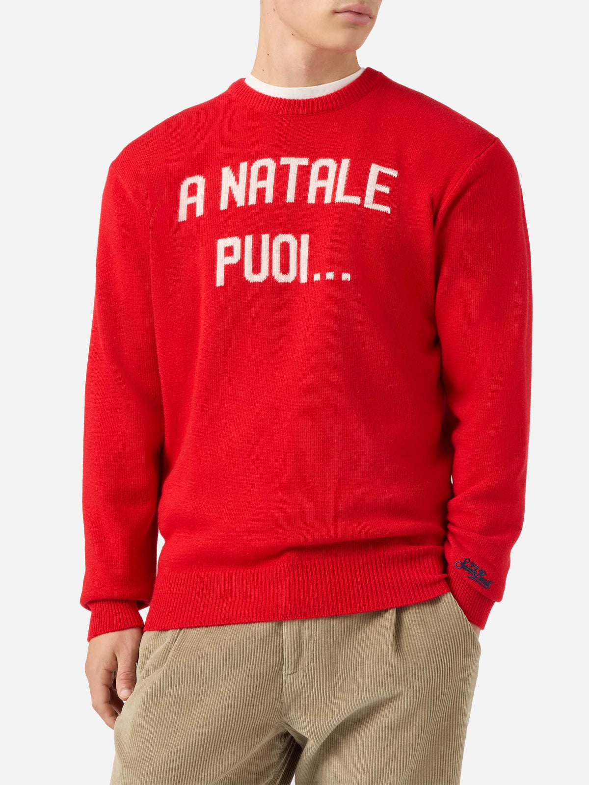 Maglione Heron rosso con jacquard A Natale puoi