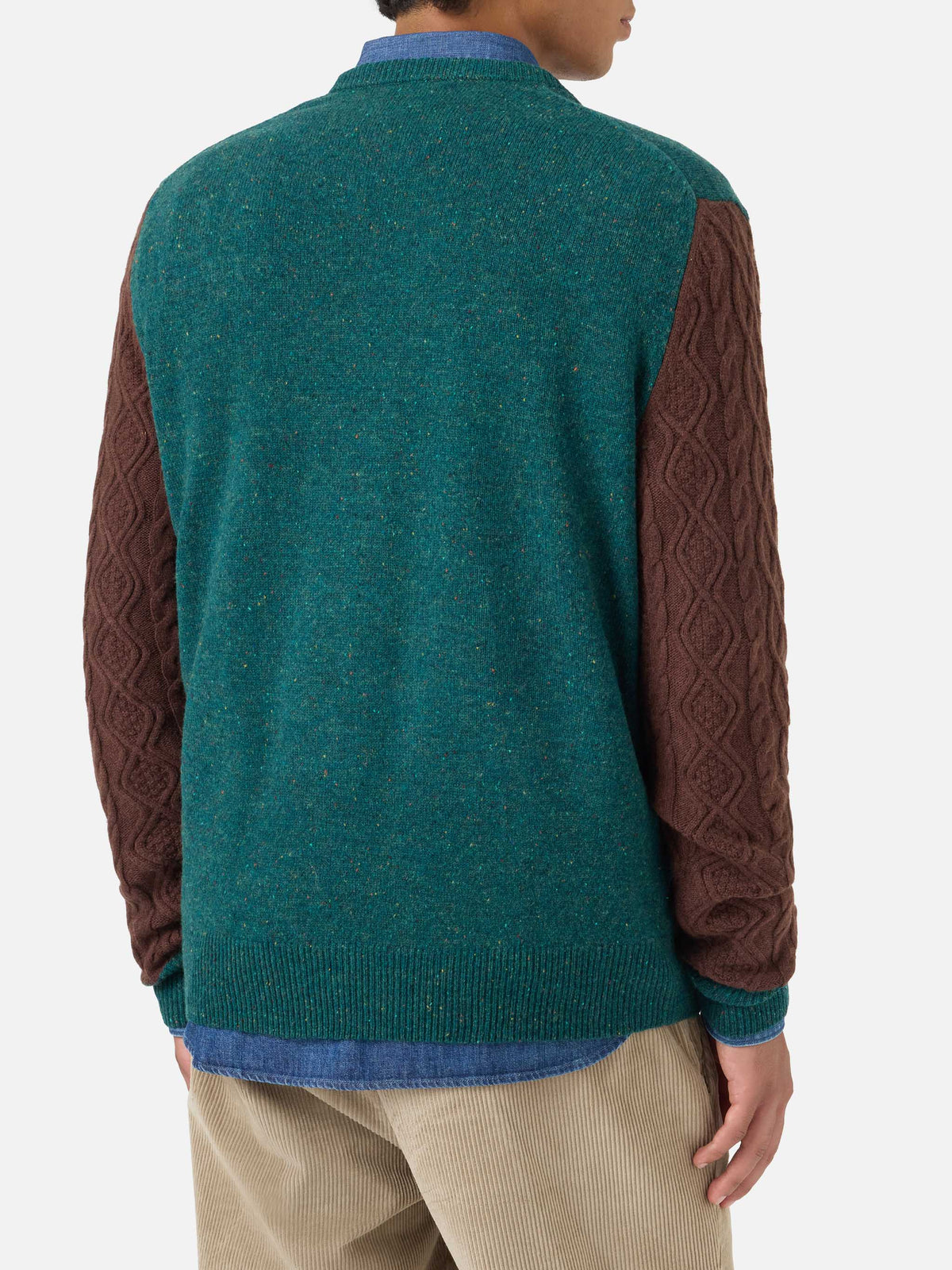 Maglia girocollo Heron grigio donegal con jacquard cavalli da polo