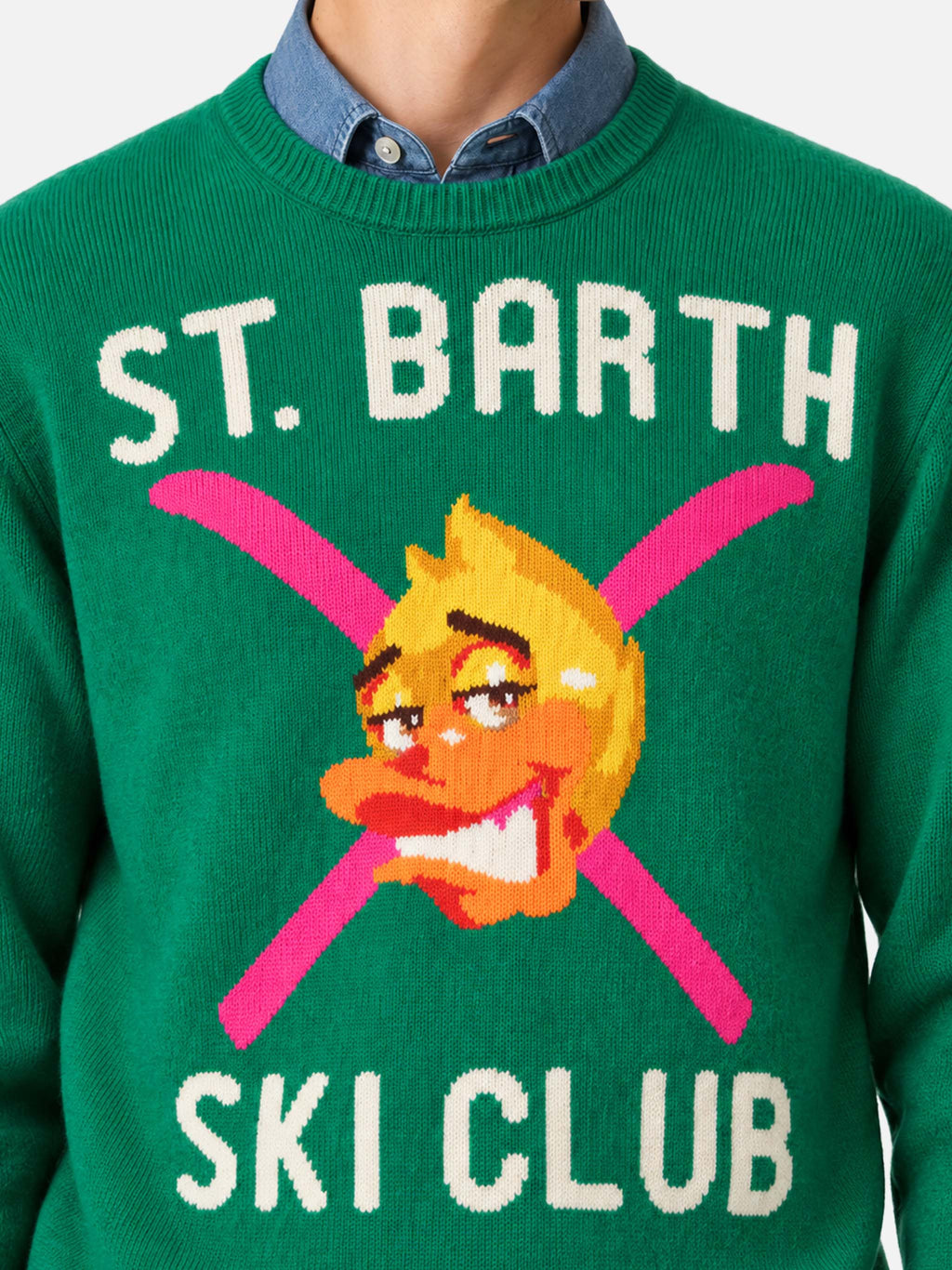 Maglia Heron verde con jacquard Crypto Ducky Ski Club | Special Edition