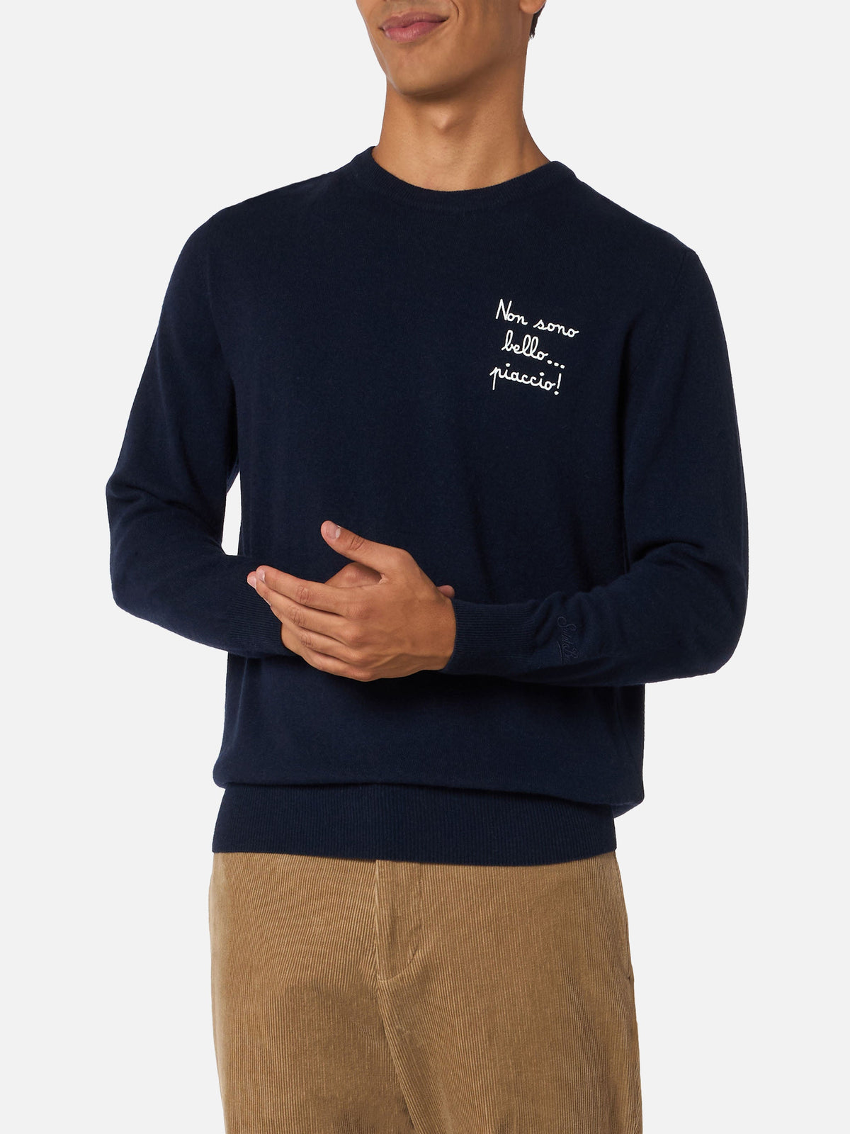 Maglione Heron Light blu navy con ricamo Non sono bello, piaccio! | Special Edition