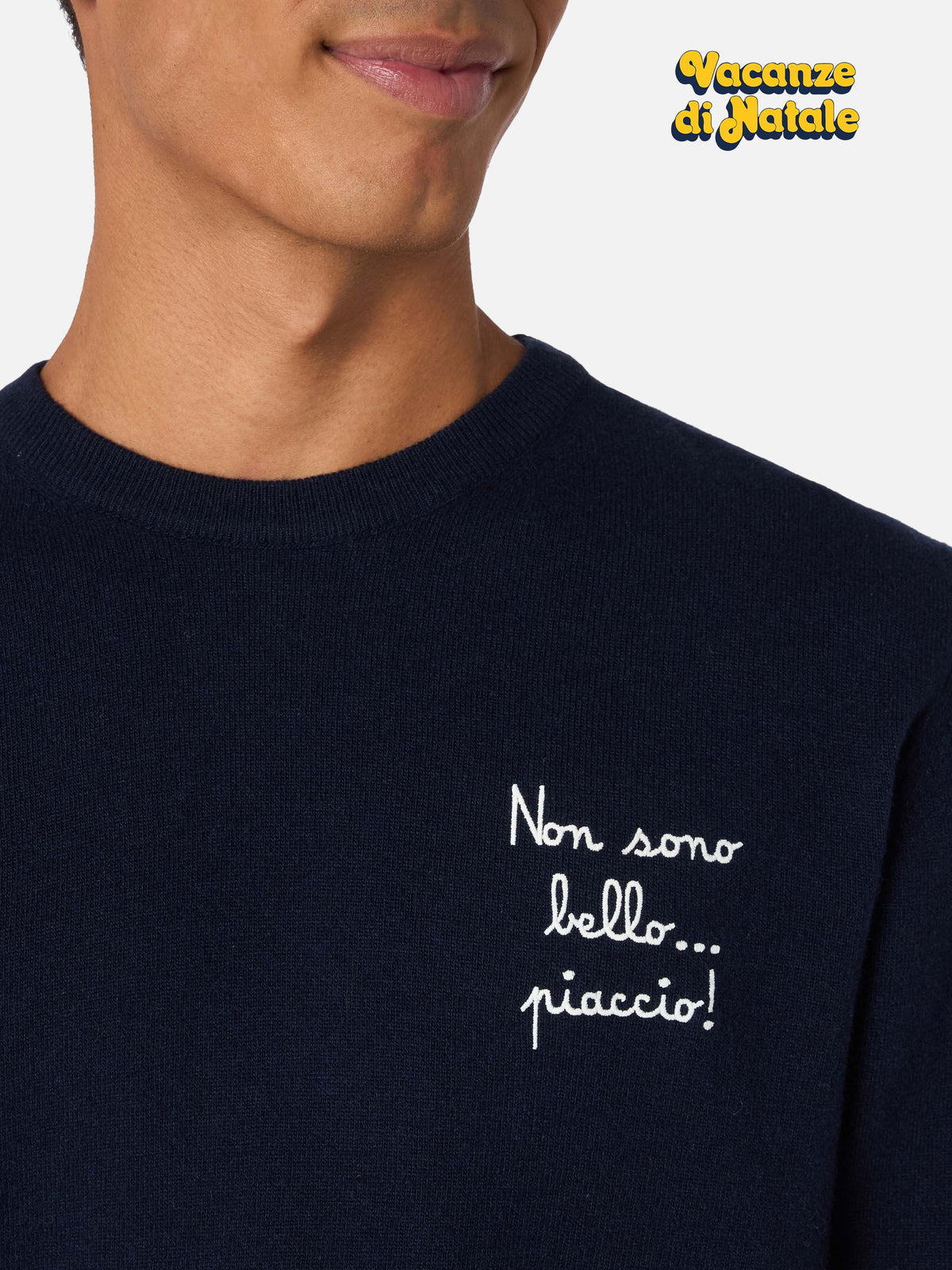 Maglione Heron Light blu navy con ricamo Non sono bello, piaccio! | Special Edition