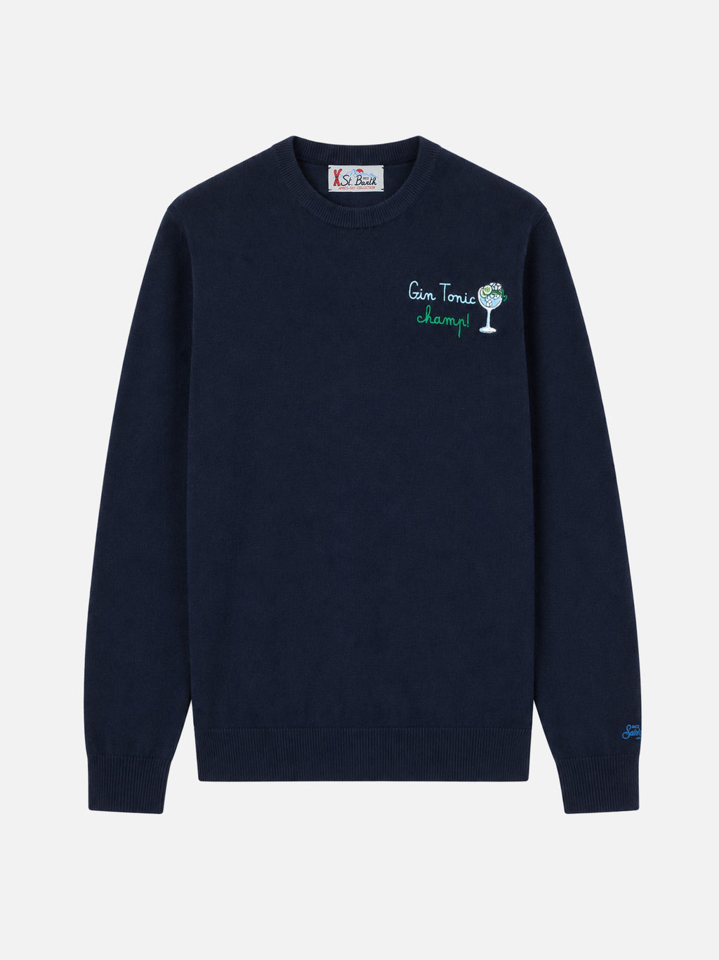 Maglione Heron Light blu navy con ricamo Gin tonic champ