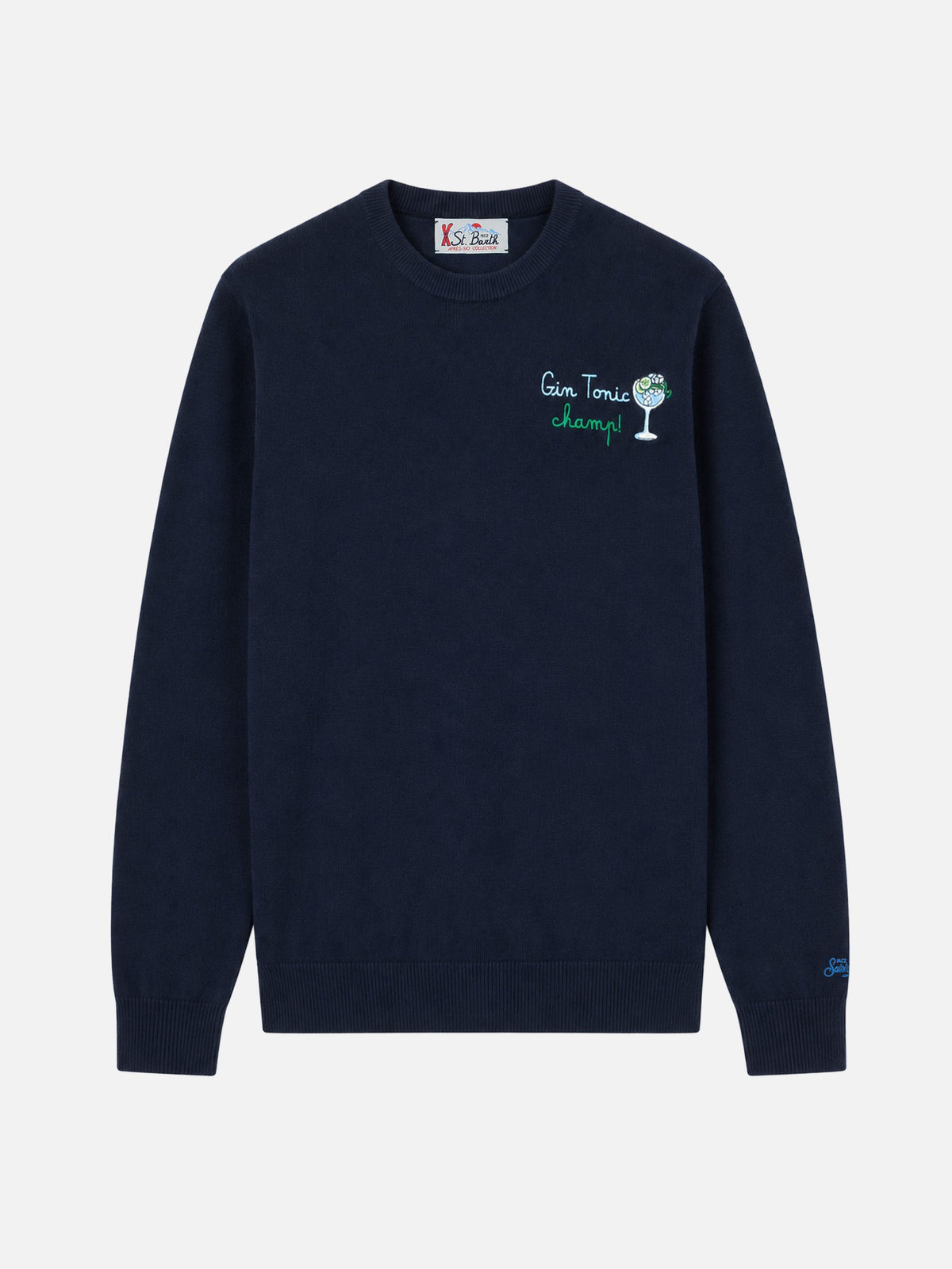 Maglione Heron Light blu navy con ricamo Gin tonic champ