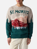 Maglia girocollo Heron verde in donegal con jacquard cartolina St. Moritz