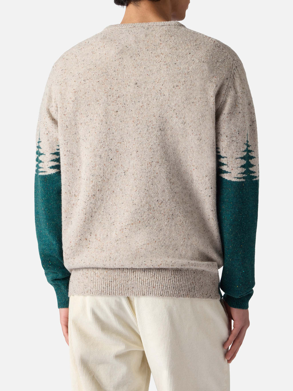 Maglia girocollo Heron verde in donegal con jacquard cartolina St. Moritz