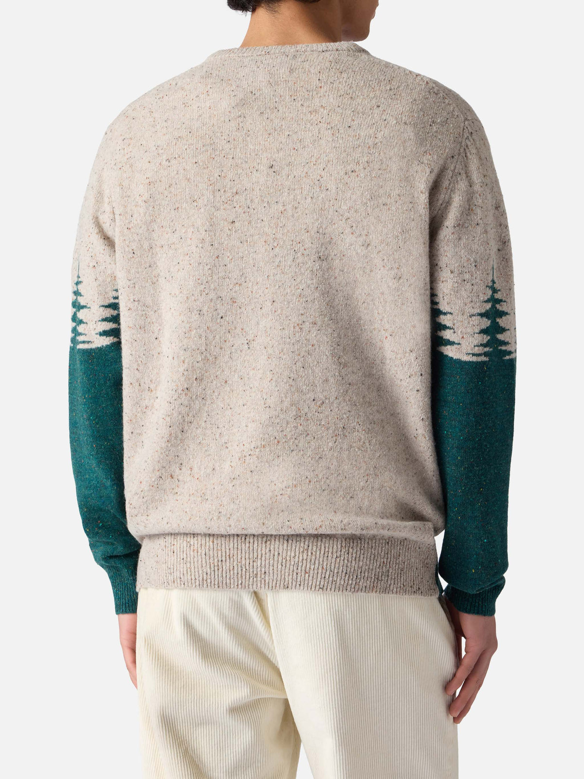 Maglia girocollo Heron verde in donegal con jacquard cartolina St. Moritz