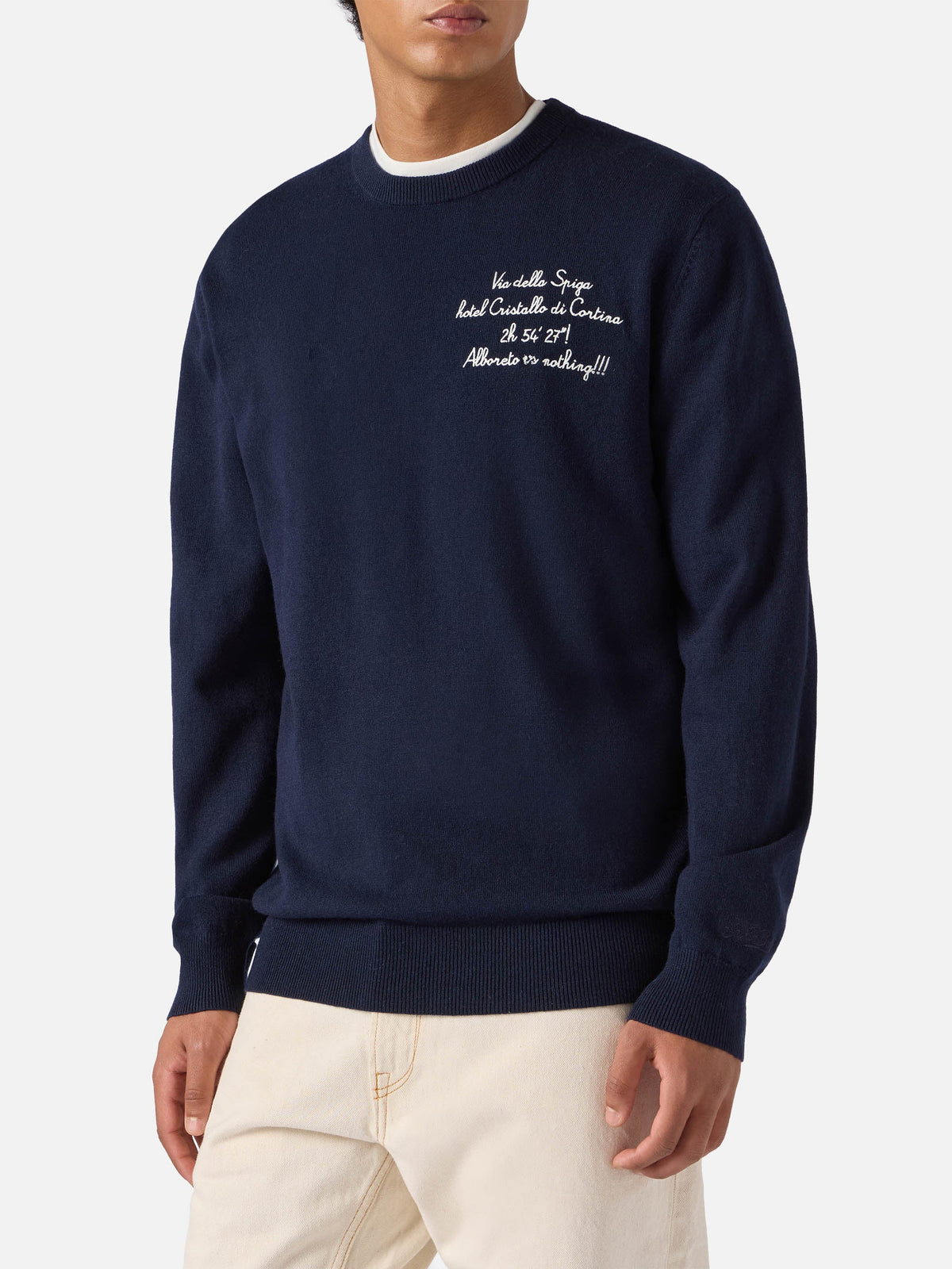 Maglione Heron Light blu navy con ricamo Via Spiga | Special Edition