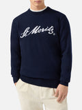 Maglione Heron Light Cashmere blu navy con scritta St. Moritz | Special Edition