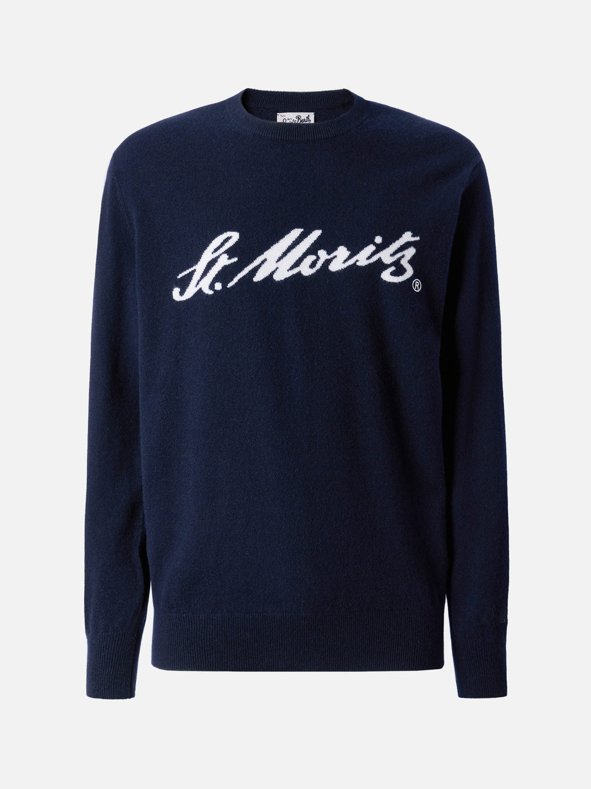 Maglione Heron Light Cashmere blu navy con scritta St. Moritz | Special Edition