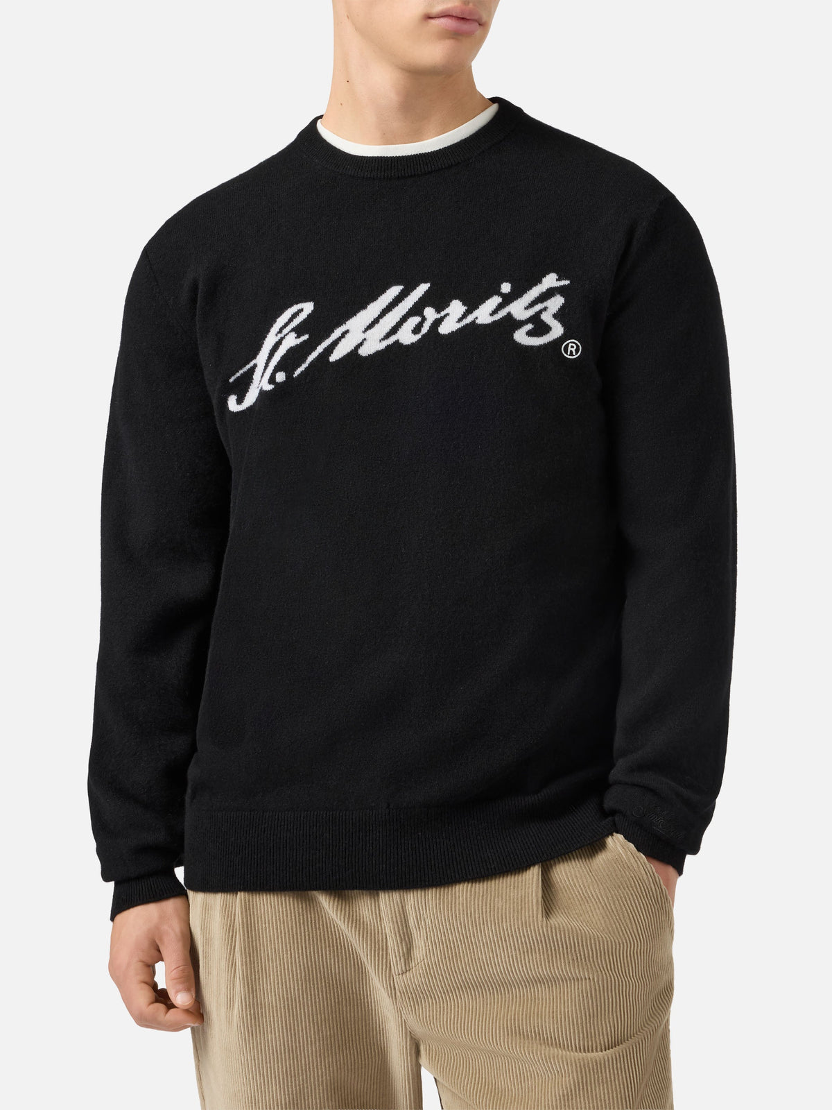 Maglione Heron Light Cashmere nero con scritta St. Moritz | Special Edition