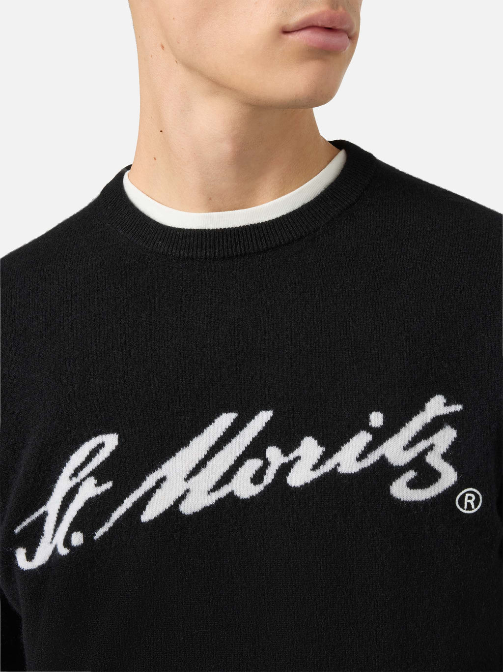 Maglione Heron Light Cashmere nero con scritta St. Moritz | Special Edition