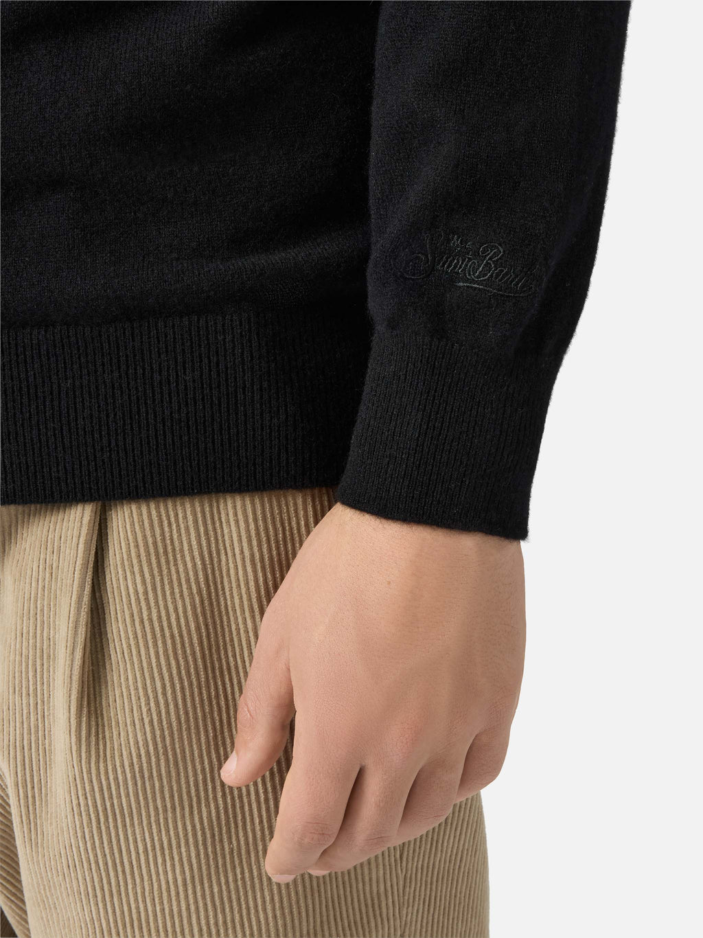 Maglione Heron Light Cashmere nero con scritta St. Moritz | Special Edition