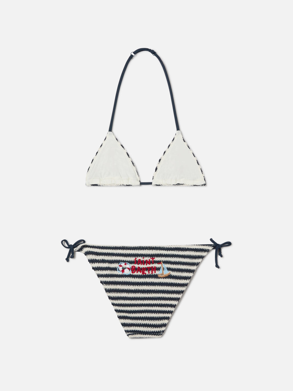 Bikini Holly in crochet rigato con ricami nautici