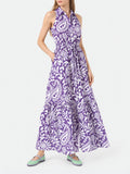 Abito lungo Ida viola in cotone con stampa paisley