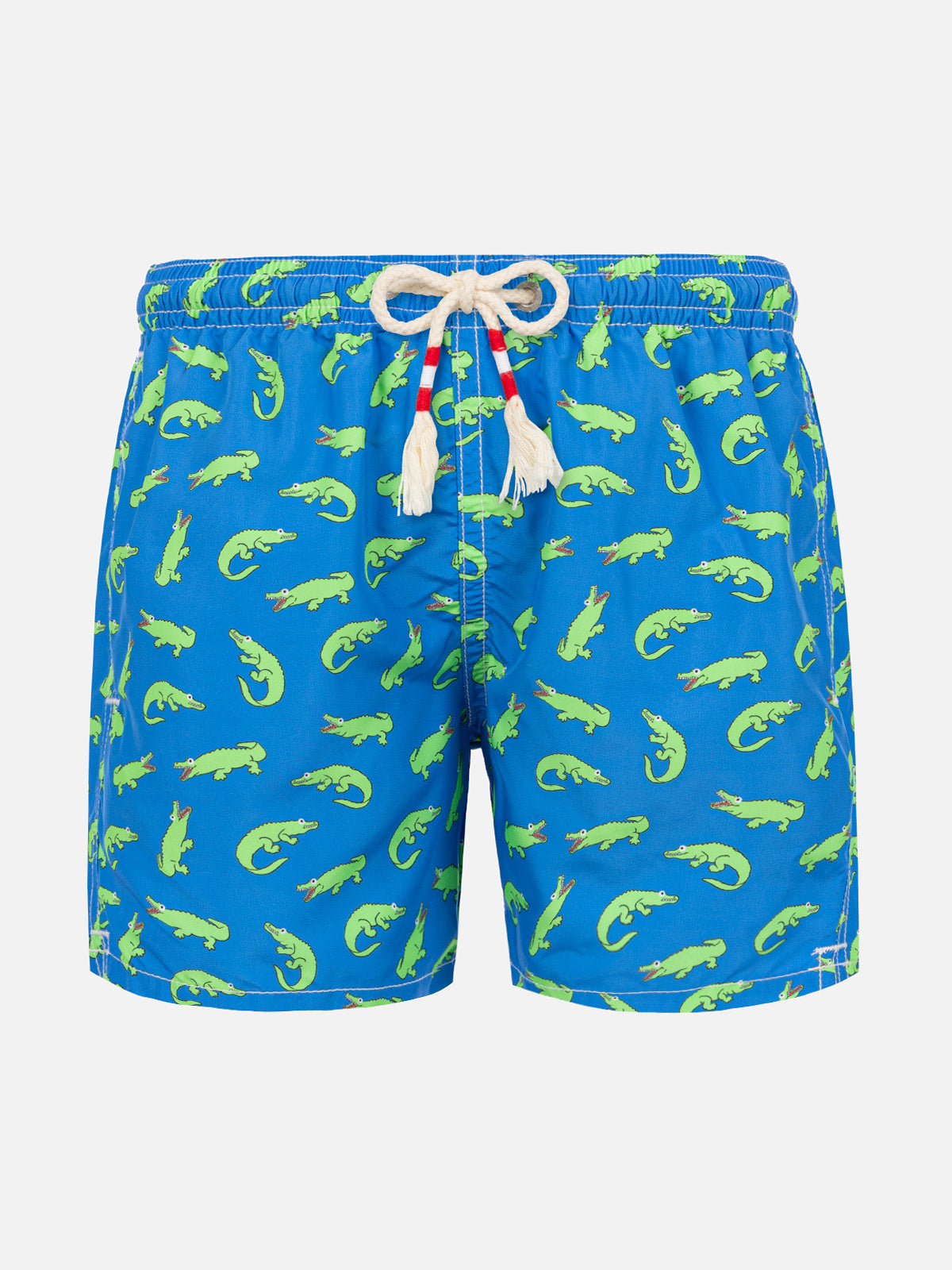 Costume mare Jean Lighting 70 con stampa alligatori su fondo blu