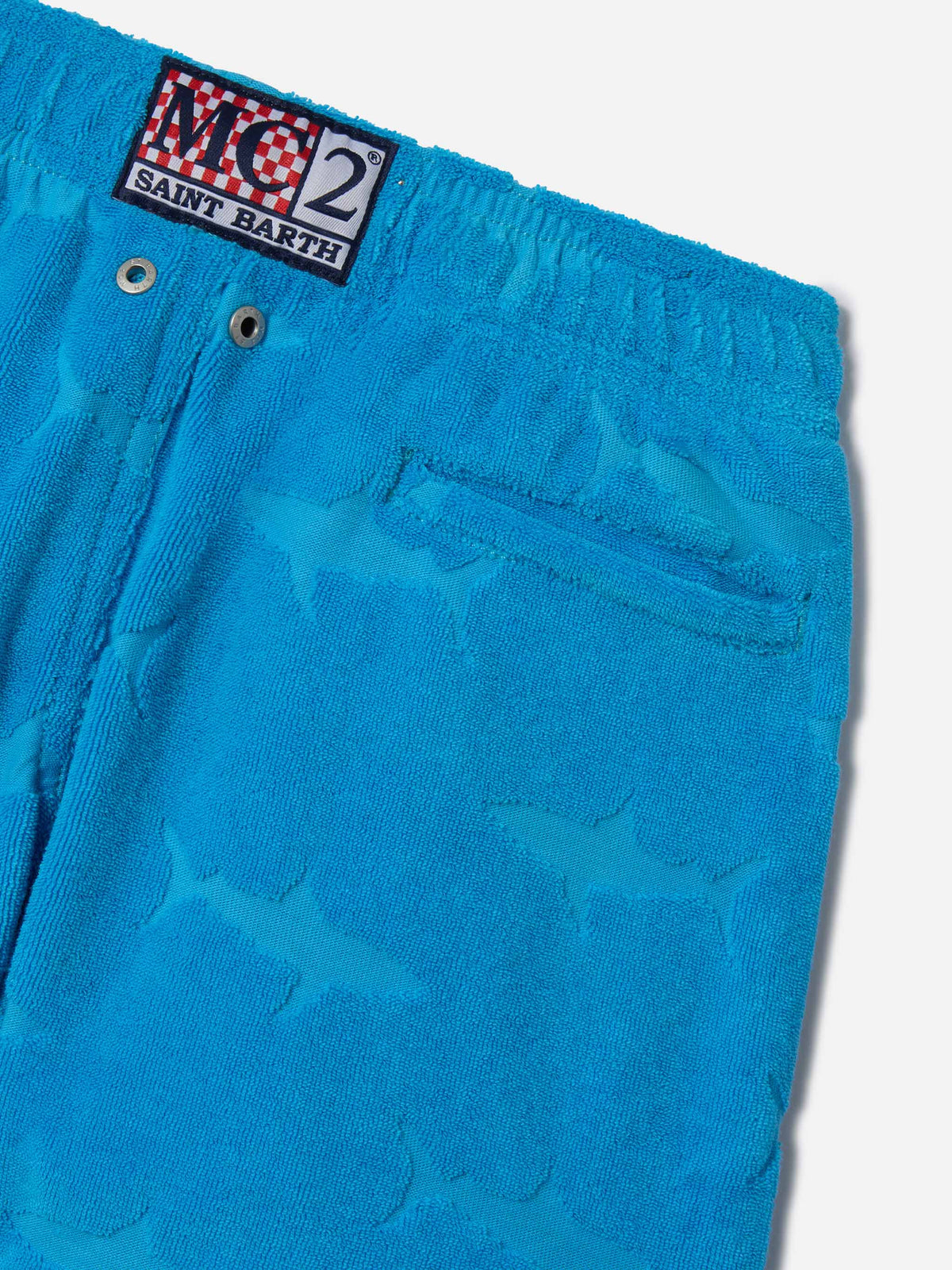Costume mare Jean bluette in spugna con squali in rilievo