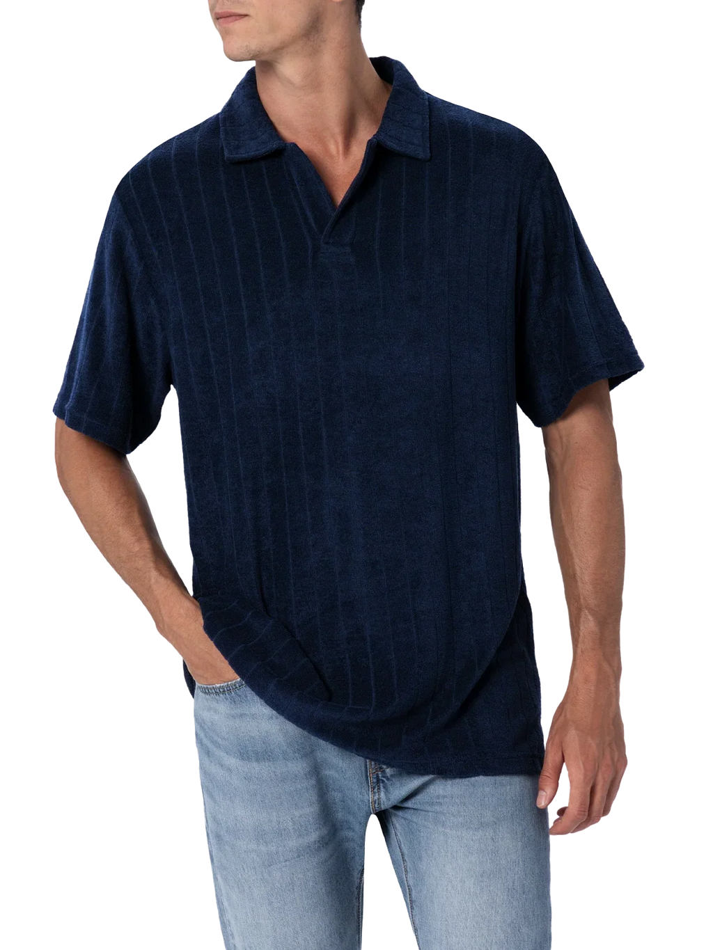 Polo Jeremy blu navy in spugna con righe in rilievo product image 1