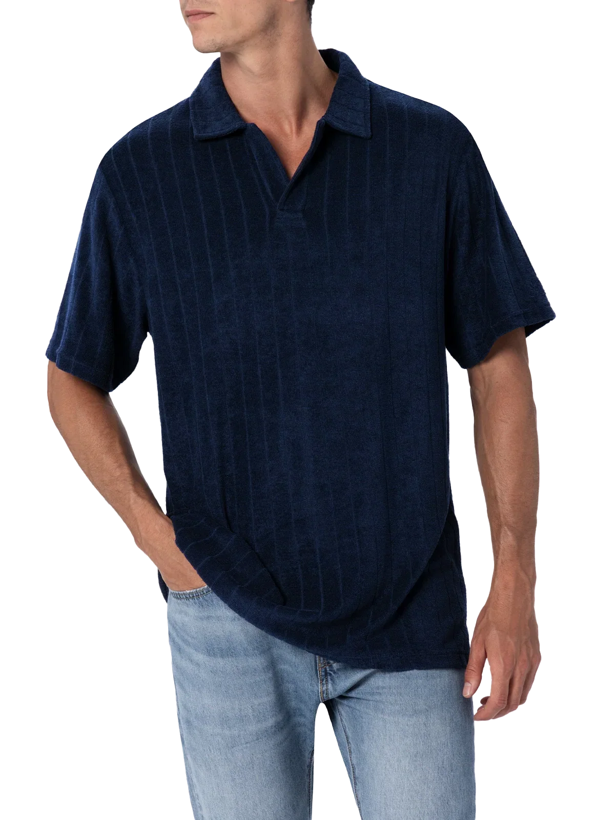 Polo Jeremy blu navy in spugna con righe in rilievo product image 1