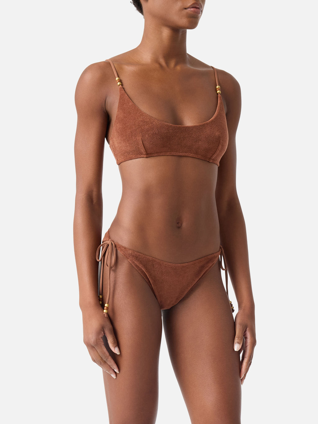 Bikini Judy Virgo bralette in tessuto effetto spugna marrone