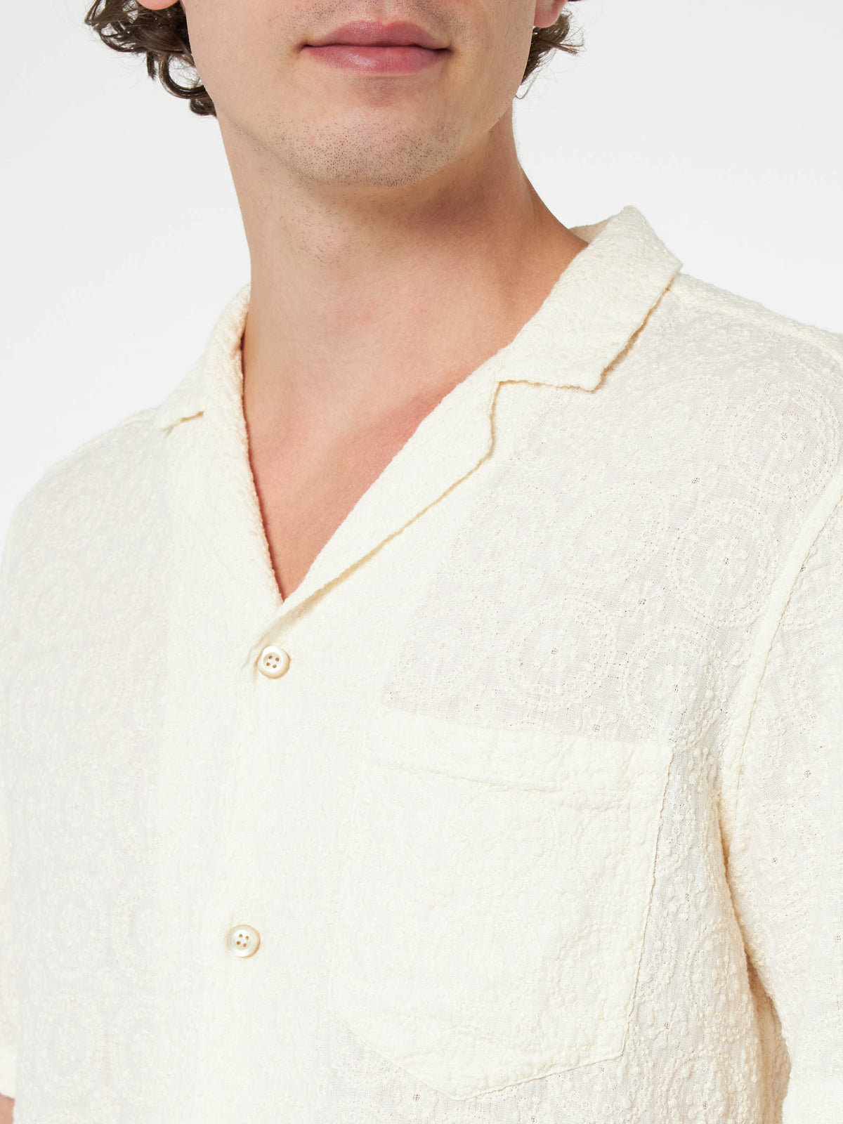 Camicia Kalea bianco panna in lino con ricamo floreale product image 2