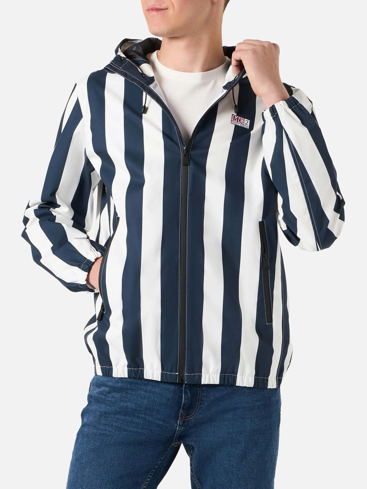 Giacca impermeabile Kauris bianca con cappuccio e motivo a product image 1