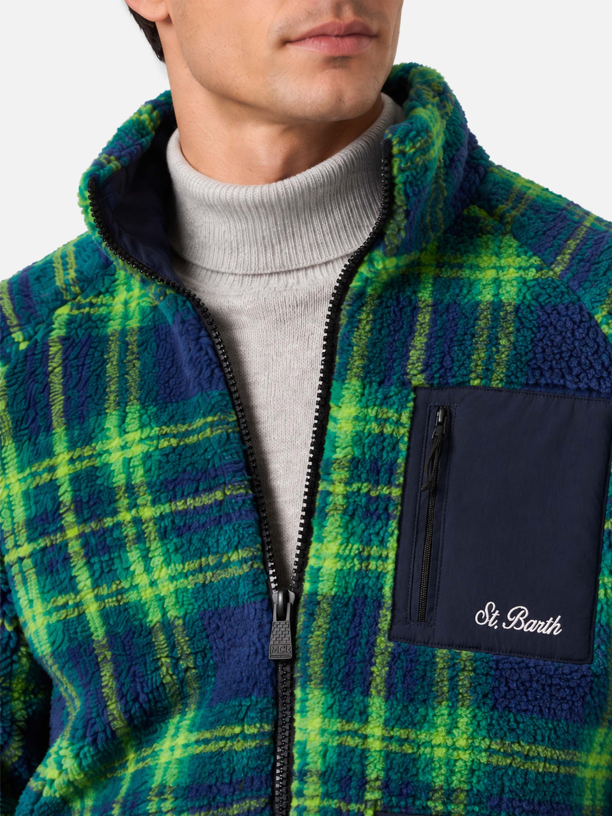 Giacca Keystone verde e blu in sherpa con motivo tartan product image 2