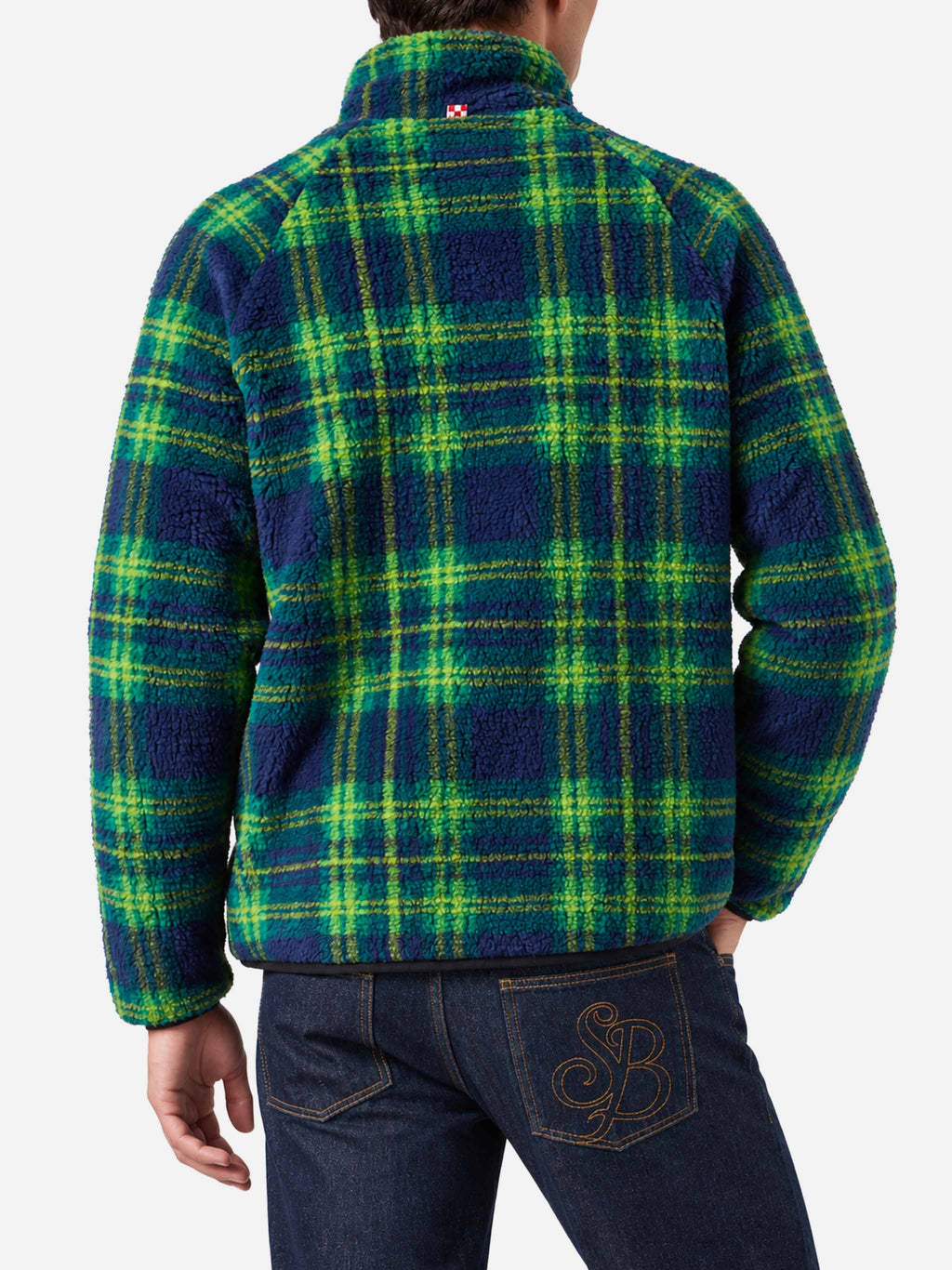 Giacca Keystone verde e blu in sherpa con motivo tartan product image 3
