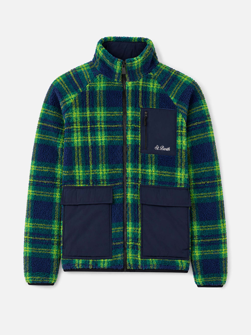 Giacca Keystone verde e blu in sherpa con motivo tartan product image 4