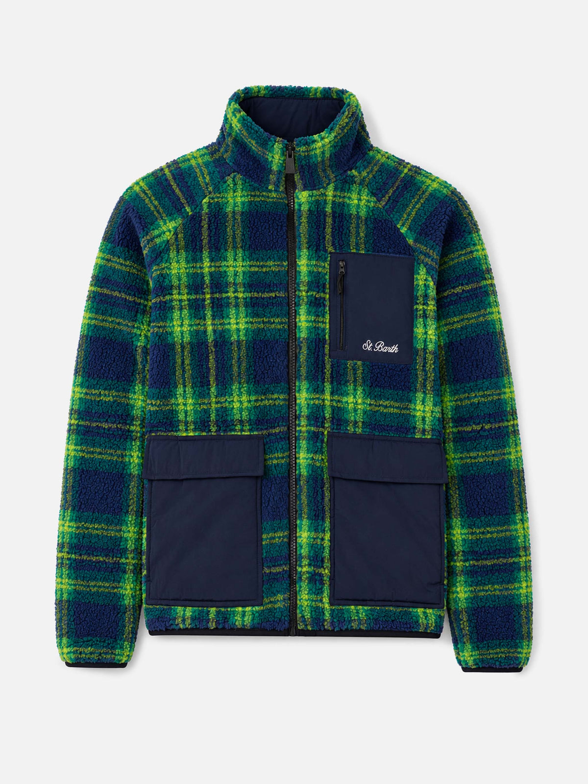 Giacca Keystone verde e blu in sherpa con motivo tartan product image 4
